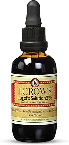 J.CROW'S® Lugol's Solution of Iodine 2% 2 oz (1 botella) – Premium Iodine ' Potassium Iodide Liquid, Gluten " , Extracto libre de alcohol, No Expiration
