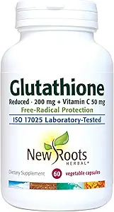 NUEVAS ROOTS HERBAL Glutathione Suplemento, 200 mg Reducido + Vitamina C (120 Veg Caps) ← Protección libre radical TEN Gluten Free, Non-GMO Formulado y Hecho en Canadá