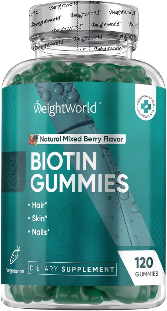 WeightWorld Biotin Gummies for Hair, Skin & Nails 5000mcg - 120 Count (60 Servings) - Biotin Supplements for Women &amp; Men - Natural Mixed Berry Flavored Biotin Gummy - Vegetarian &amp; Third Party Tested