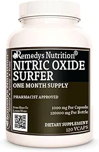 Remedy’s Nutrition Nitric Oxide Surfer | 1,000 mg, 120 Vegan Capsules Dietary Supplement | Two Month Supply