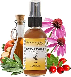 Mickelberry Gardens Honey Propolis Throat Spray - Soothing Sore Throat Relief &amp; Propolis Immune Support - Herbal &amp; Honey Formula (2 oz)