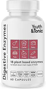 Jóvenes " Enzimas digestivos tónicos con Amylase Bromelain Lipase Lactase Protease Papain - Advanced Digestion Plant Enzymes for Food Breakdown Gas Bloating Gut Health - Mujeres " Hombres - 60 píldoras vegetales