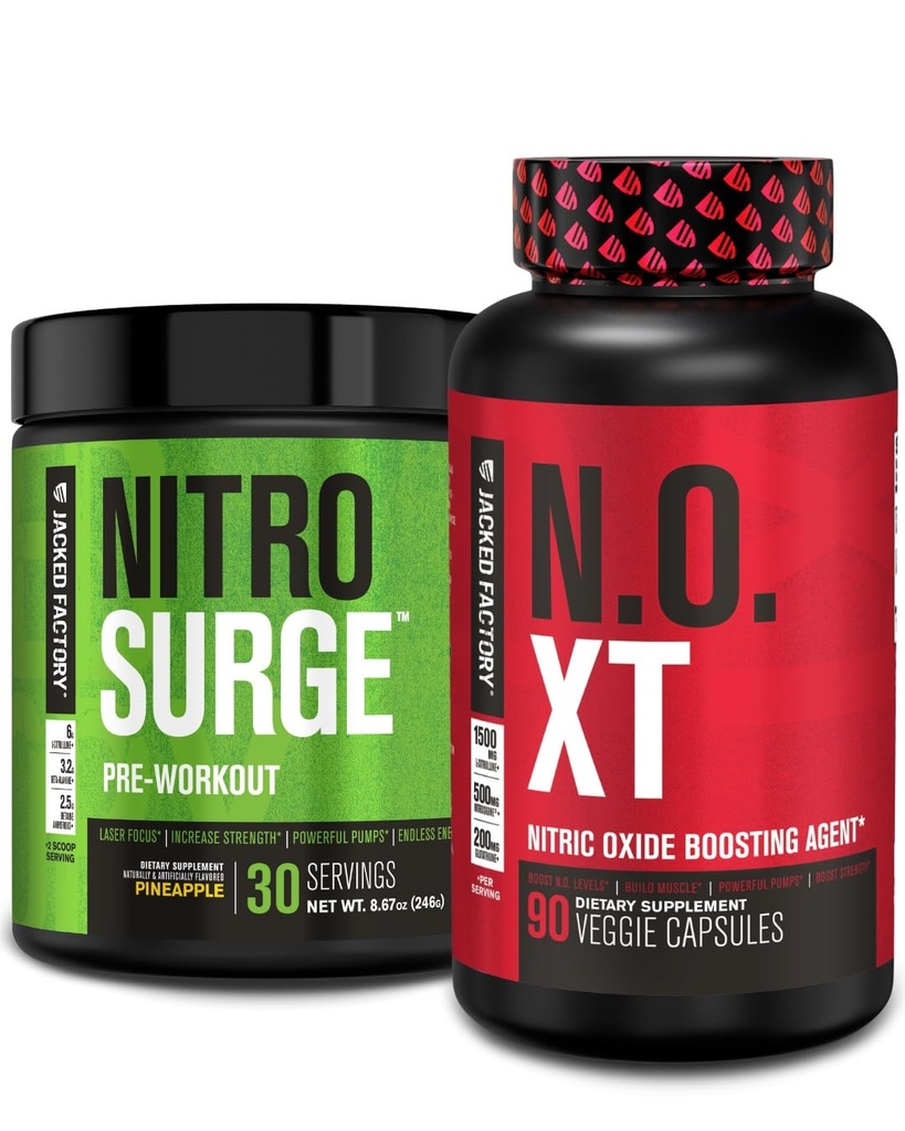 Jacked Factory Nitrosurge Pre-Workout in Pineapple & N.O. XT Nitric Oxide Booster for Men & Women