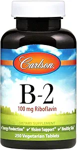 Carlson - B-2, 100 mg Riboflavin, Producción de Energía, Apoyo Visión y Esquí saludable, 250 Tabletas vegetarianas
