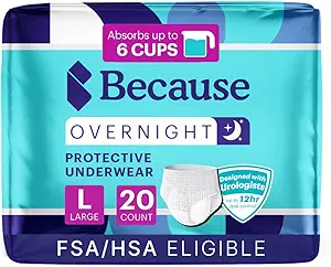 Porque Absorbencia de la noche - Ropa interior de incontinencia de adultos, Extra Absorbent Nighttime Breves para Hombres y Mujeres, Blanco, Grande, 20 Cuenta