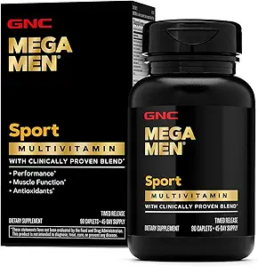 Mega Men Sport Multivitamin Caplets, Athletic Performance Nutrition, función muscular, clínicamente probado para sentirse mejor, antioxidantes, vitaminas B, producción de energía, lanzamiento de tiempo, 90 ct, 45 svgs