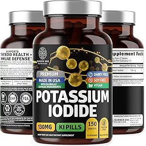 Tablas de Iodida de Potasio Premium, Láminas Naturales de KI para soportar la inmunidad, 130 mg por servidumbre, 150 Conde