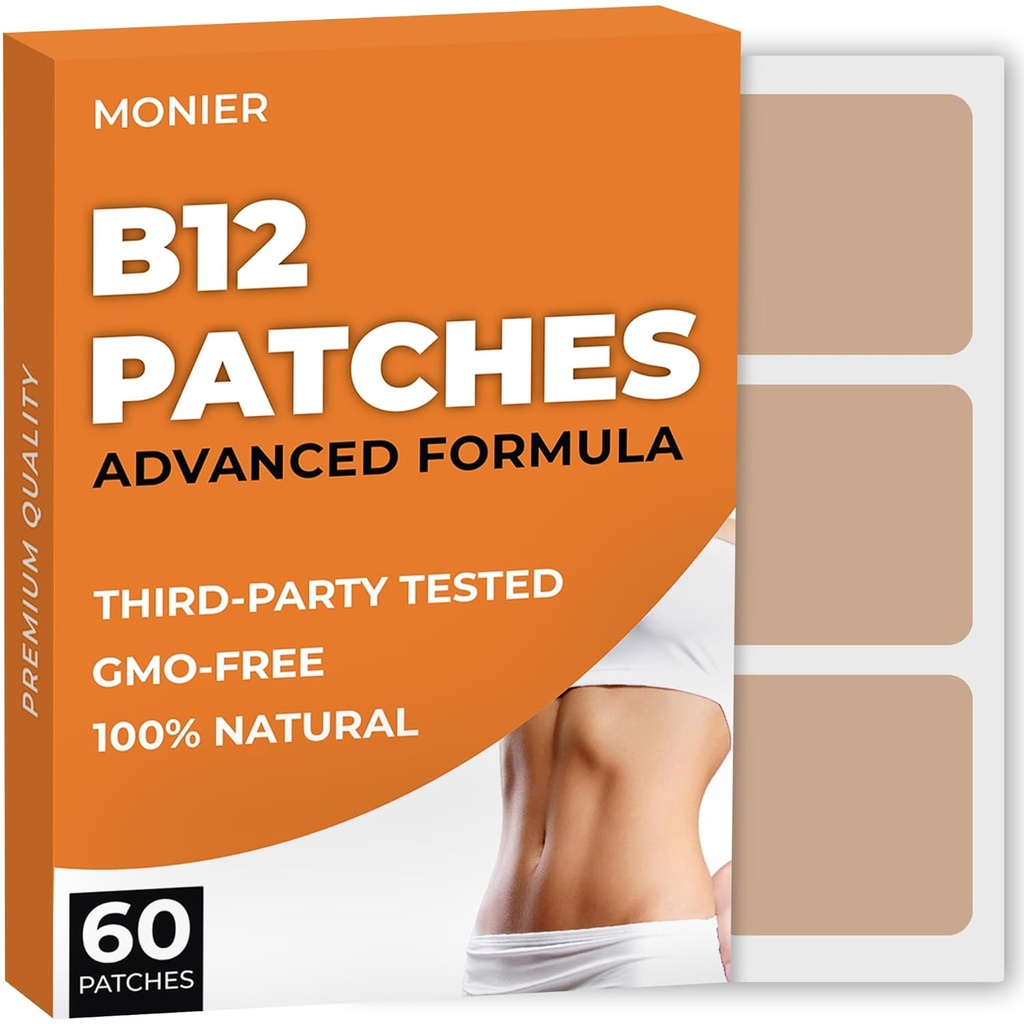 B12 Patches (Pack of 60) - 100% Natural Patch for Women and Men - Firming, Energy, Focus &amp; Body Support - Enhanced Formula