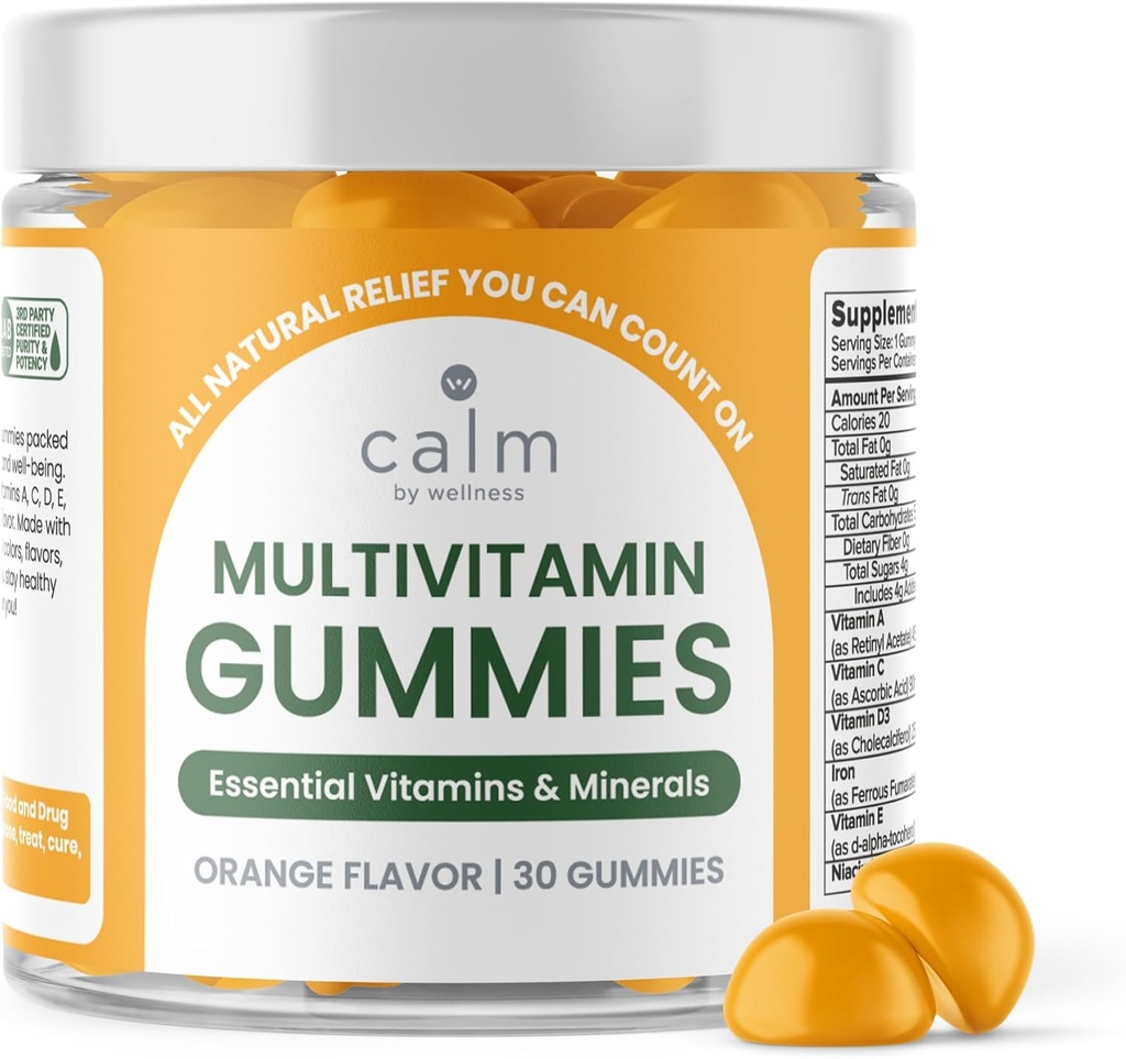 Calm by Wellness Multivitamin Gummies - All Natural Vegan Adulto Multivitamina Gummy - Embalado con Vitaminas Antioxidantes C &amp; E, B12, B6, ácido fólico, ácido pantoténico - Esencial para la salud general