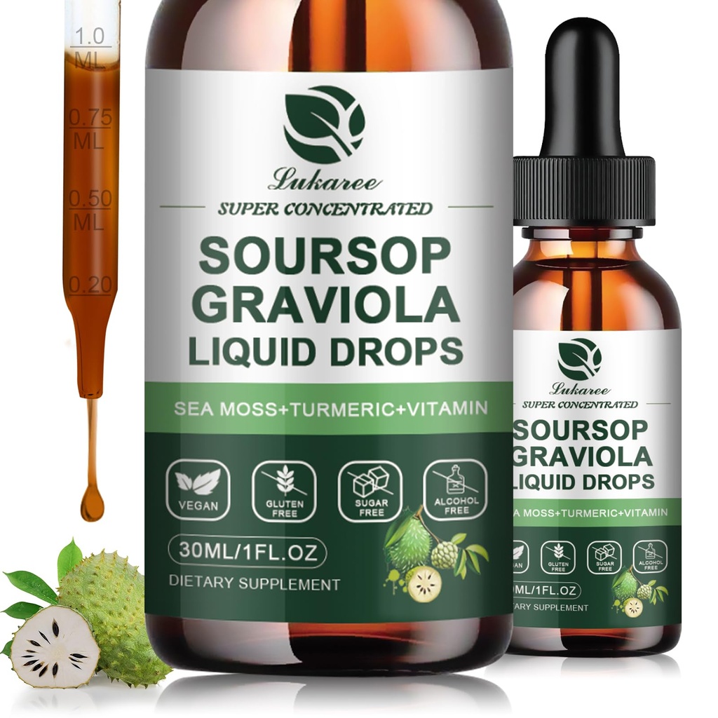 (2 Pack) Soursop Graviola Leaf Extract Liquid Drop Plus Pure Botanical Sea Moss for Cell Support &amp; Regeneración, Inmunity, Liver, Gut & Antioxidant - Soursop Bitters Liquid, Natural Flavor, 1 Fl Oz
