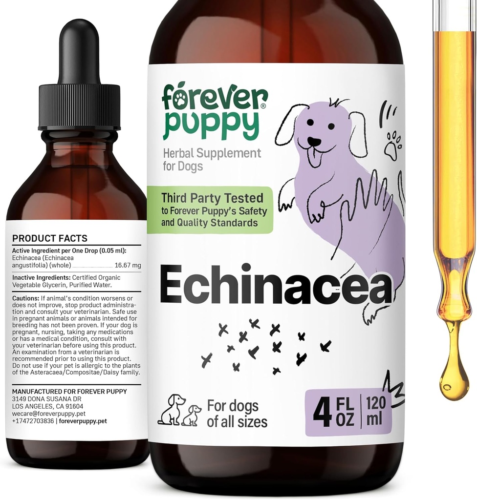 Forever Puppy Echinacea gotas para perros - Immunity Support &amp; Respiratory Health w/Echinacea Herb Extract - Liquid Immune Support Supplement for Dogs of All Breeds & Sizes - 4 oz