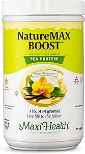 NatureMax BoostTM Pea Protein Powder - Suplemento de dieta Meal Reemplazo - 20g Proteína por ser - Natural Vanilla Flavor - Kosher Vitamina - 1lb