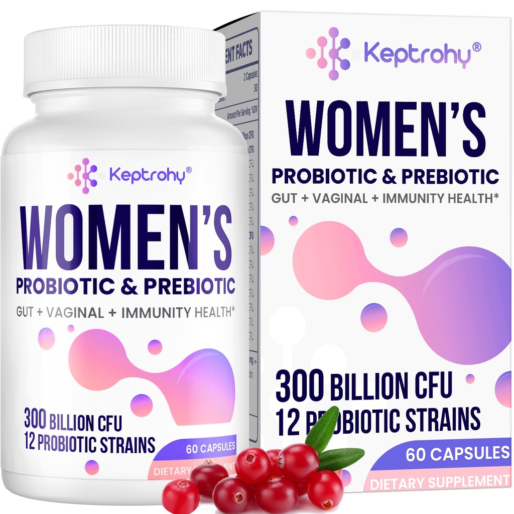 Vaginal Probiotics for Women - 300 Billion CFUs 12 Strains Probiotics with Prebiotic, Organic Cranberry Extract Daily Women's Probiotic for Vaginal, Urinary, Digestive, Gut, Immune Health, 60 Capsules