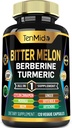 Bitter Melon Capsules - 10in1 Fórmula - Combina con Berberine, Ceylon Cinnamon, Turmeric, Moringa, Neem, Ginger, Gotu Kola, Artichoke y Black Pepper - 120 cápsulas para 4 meses de suministro