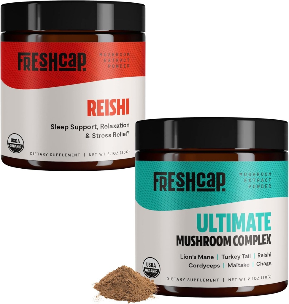 FreshCap Mushrooms Stress Bundle (Reishi Powder y Ultimate Mushroom Complex Powder)