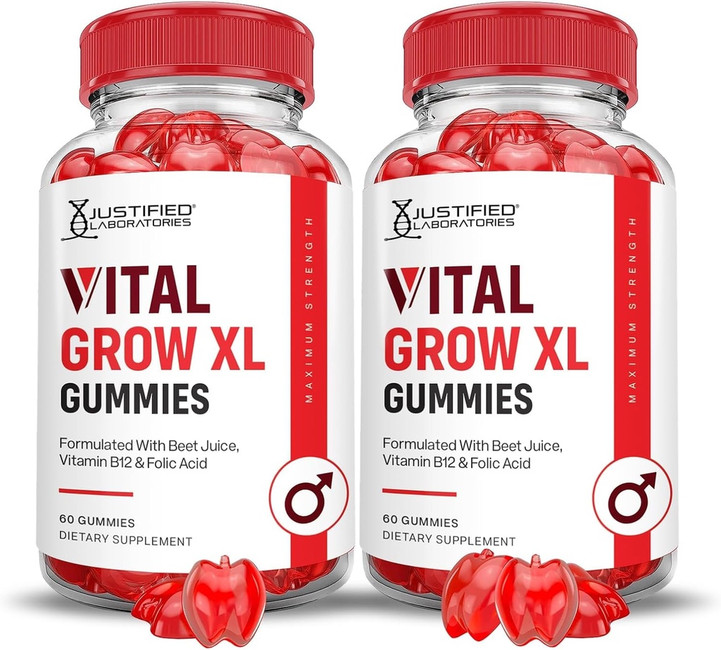 Laboratorios justificados (2 Pack Vital Grow XL Performance Gummies 1000MG Advanced Formulado con ACV Pomegranate Beet Juice Powder B12 Vegan Non GMO 120 Gummys