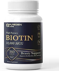 Laboratorios de Purogen Biotina 10,000 MCG Asistencias Pelo sano, Piel &amp; uñas - Soporte de belleza de alta potencia - No GMO, Gluten Gratis ← 360 Tablets vegetarianos