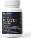 Laboratorios de Purogen Biotina 10,000 MCG Asistencias Pelo sano, Piel &amp; uñas - Soporte de belleza de alta potencia - No GMO, Gluten Gratis ← 360 Tablets vegetarianos