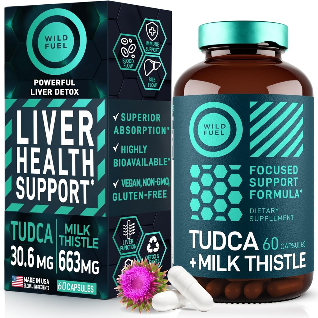 TUDCA y Leche Thistle Suplemento - Bile Salts Suplemento con Silymarin Milk Thistle Extract Liver Cleanse, Gallbladder, Kidney, Gut Health - Ursolic Acid Tudca Bile Salt Liver Health - 60 cápsulas