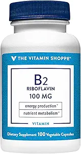 La vitamina Shoppe Vitamina B2 (Riboflavin) 100mg - Producción de energía " Metabolismo Nutriente Suplemento de apoyo, vitamina B esencial - Una vez diaria, Gluten Gratis (100 cápsulas)
