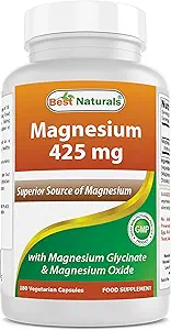 Mejores Naturales Magnesio 425 mg 180 Veggie Capsules - High Absorption Magnesium Glycinate & Magnesium Oxide Chelated, Non-GMO, Gluten Free Muscle Relax (180 Conde (Pack of 1))