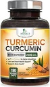 Curcumin Turmeric Suplemento 2600mg - 95% Curcuminoides con Turmeric Orgánica " BioPerine Black Pepper Extract for Best Absorption, Natural Vegan Joint Support, Non-GMO, Bottled in USA - 180 Capsules