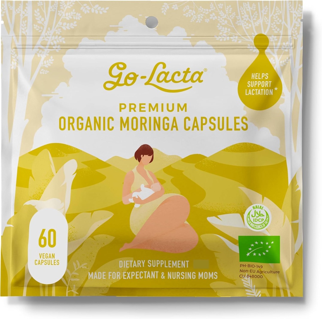 Go-Lacta® Cápsulas de Moringa 100% Orgánica para madres lactantes - 60 cápsulas - vitaminas postnatales puras - Suplementos de lactancia para aumentar la oferta de leche - vitaminas posparto para mujeres