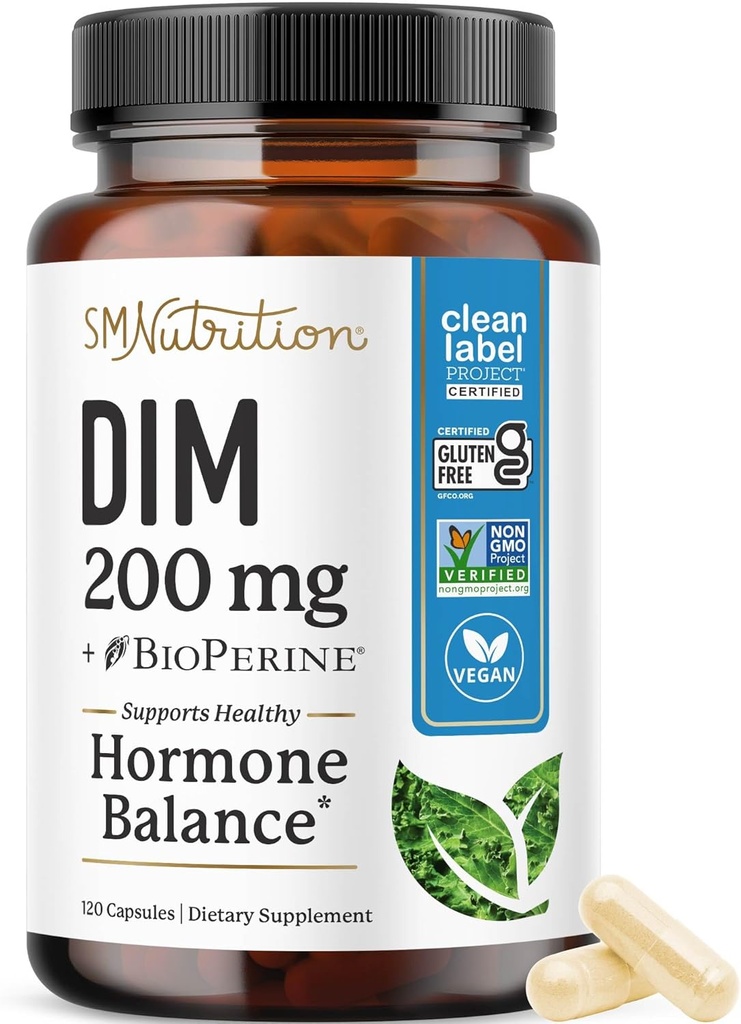 DIM Suplemento 200 mg (120 Ct) Silencio Estrógeno Balance para Mujeres " Hombres sometidos Saldo hormonal, Suplementos de acné hormonales, Menopausia, Antioxidante " PMS Apoyo Silencioso No GMO, Vegan, Soy Libre Silencioso 4 Month Supply