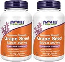 AHORA Suplementos, Grape Seed Extract, Maximum Strength 500 mg (un Extracto Altamente Concentrado con un Mínimo de 90% Polyphenols), 90 Veg Capsules, Rojo/Brown, 0.25 libras (Pack de 2)