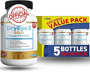 Ojo seco 3 Oro Omega 3 Krill Oil Extra Strength, 60 Softgels, Ojo seco, No GMO, Gluten Free, Sugar Free (5)