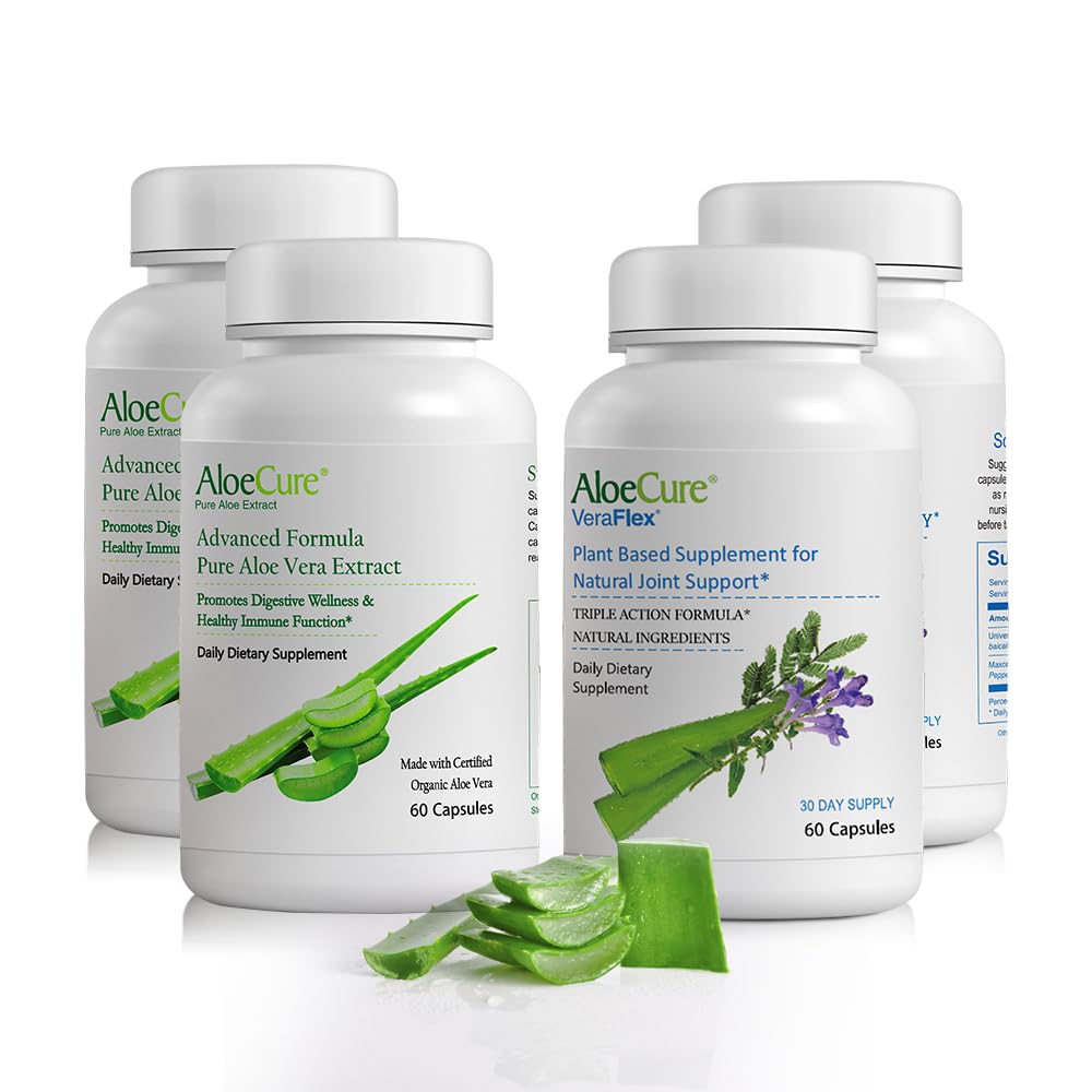 AloeCure Organic Aloe Vera Capsules Pack - 4 Pieces - 2 x VeraFlex, 2 x Aloe Vera Capsules