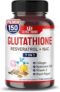 Glutathione Suplemento Forma reducida activa, Enriquecida con Resveratrol, NAC, Collagen, Ácido Hialurónico, Vitamina C - Antioxidante avanzado para la inmunidad " Detox  150 cápsulas