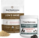 Mushrooms reales Lions Mane Powder for Humans (60g) & Mushroom Immune Pet Chews (60ct) - Bundle for Cognition & Immunity - Ashwagandha, Astragalus &amp; More - Vegan, Non-GMO, Gluten-Free, Grain-Free