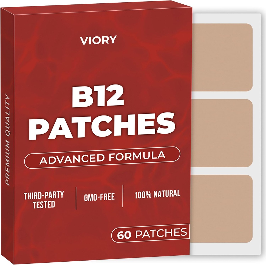 VIORY B12 Patches (Pack of 60) - 100% Natural Patch for Women and Men - Firming, Energy, Focus &amp; Body Support - Enhanced Formula