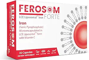 LCE Liposomal Iron Capsules – 30mg Hierro Elemental con Vitamina C – Suplemento suave para Mujeres y Hombres – Cápsulas Veganas fáciles de cambiar, 30 Conde