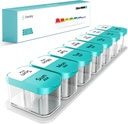 Daviky Large Weekly AM Organizador de píldoras - 7 Días, 2 veces al día con productos extra grandes para vitaminas, medicinas, suplementos (cyan)
