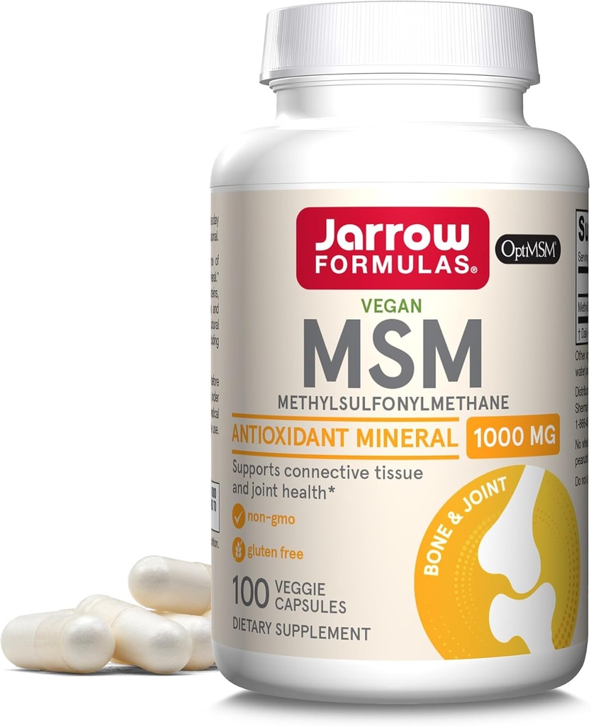 Jarrow Formulas MSM 1000 mg - 100 Veggie Capsules - Methylsulfonylmethane - Fuente de Sulfur - Suplemento dietético Supports &amp; Strengthenings Joints - Up to 100 Servings
