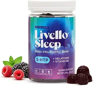 Livello Sleep Wild Berry Gummies - 60 Servings Natural Sleep Support with 5-HTP, Melatonin, and Vitamin B6 for Peaceful Night, Vegan &amp; Gluten-Free