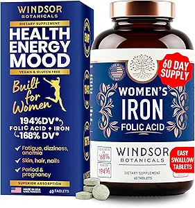 WINDSOR BOTANICALS Suplementos de hierro líquido para la anemia - ácido fólico, vitamina C, constructor de sangre vegano y suplemento de anemia - 2 oz Orange Flavor suave gotas de hierro para mujeres