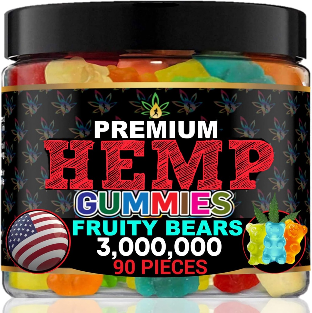 Mangas de cáñamo para dormir Apoyo a la cama, Relájate, Calma, Descomfort-High Potency Hempoil Gummy Bears Peace and Relaxation-Fruity Flavors-Natural Omega Hemp Edibles-Made in USA-90 Bears