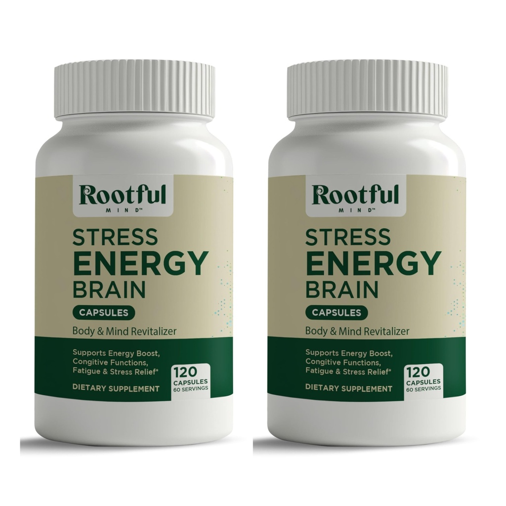 Stress Energy Brain - Suplemento Fatigue con Cortisol, Stress, Energy Support - Rhodiola Rosea, Lions Mane, L Theanine, Ginkgo Biloba, Milk Thistle, Iron - 2 Months Supply