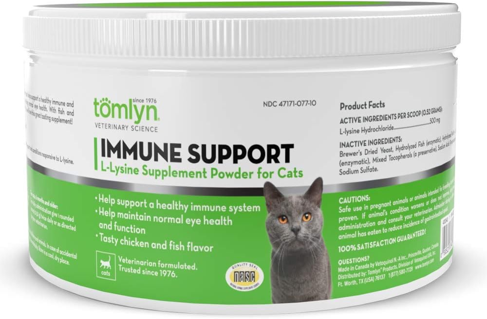 Tomlyn Immune Support Daily L-Lysine Supplement, Fish-Flavored Lysine Powder para gatos y gatitos, 3.5oz