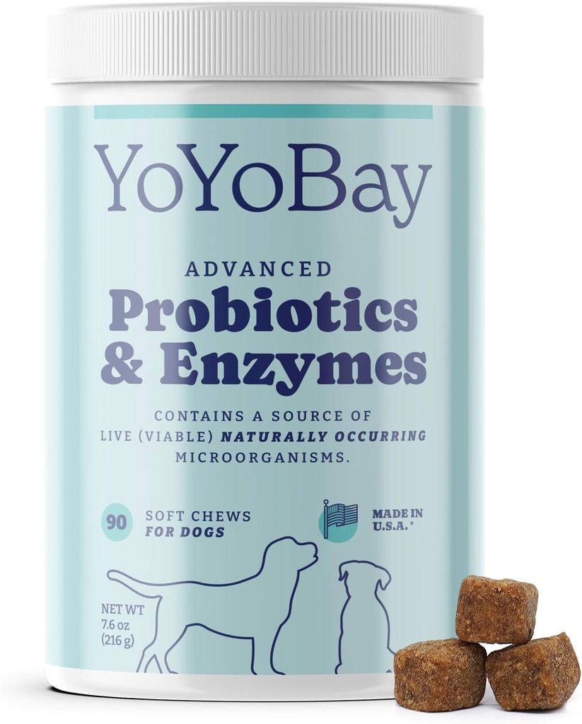 Probióticos para perros, probióticos de perros y enzimas digestivas, pre " Probióticos de más de 1 billón de UF, para la salud de Gut y la salud digestiva, balance de levadura, soporte de inmunodeficiencia, 90 cerdas blandas