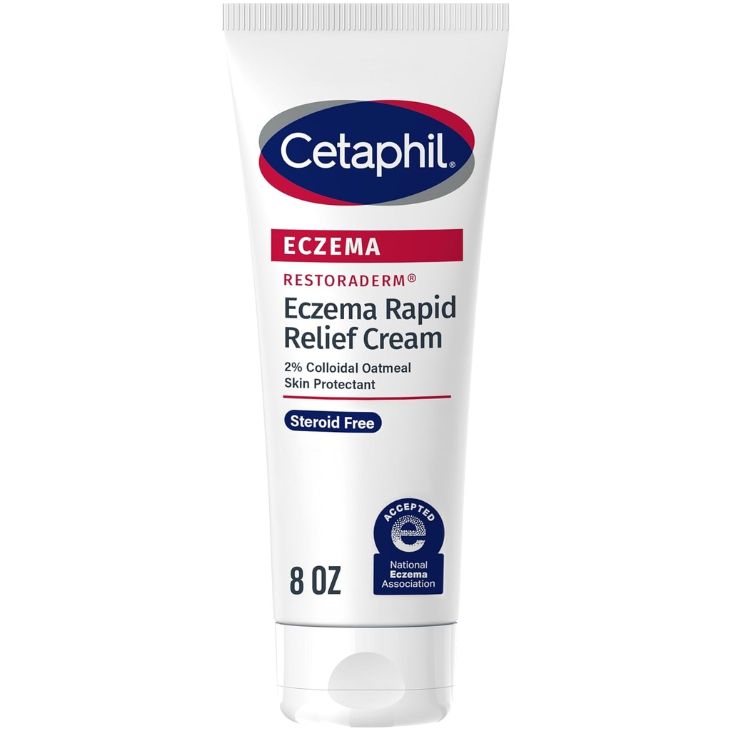 CETAPHIL ECZEMA RESTORADERM FLARE-UP RELIEF CREAM, Para Eczema Prone Skin, 8 oz, Barrier Repair, 48 horas de hidratación, 2% Protector de piel de avena Colloidal, Steroid Free
