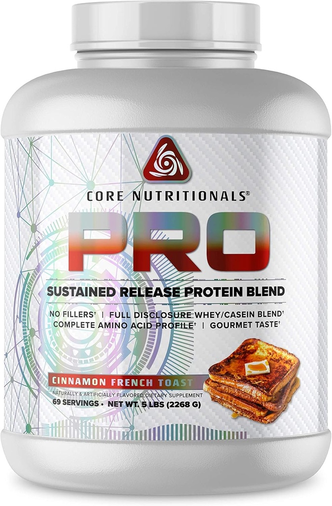 Core Nutritionals Pro Sustained Release Whey Protein Blend | with Digestive Enzymes | 25g Protein, 2g Carbs | No Fillers | 5 Pound (Cinnamon French Toast)