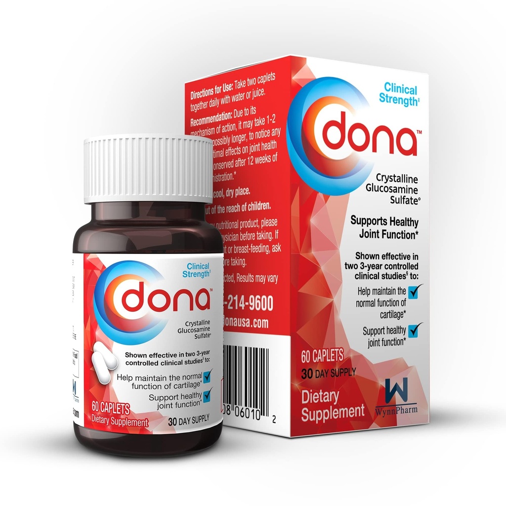 Dona Crystalline Glucosamine Sulfate, 750 Mg, Joint Supplement Pills for Knee Comfort & Joint Health Support, 750 Mg, 60 Count
