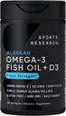 Sports Research® Alaskan Omega-3 Fish Oil 1040mg + Vitamin D3 2500iu - Soportes Brain & Heart Health - MSC Certified Sustainable · Wild-Caught · Non-GMO · Triglyceride Form - 120 Conde Softgels