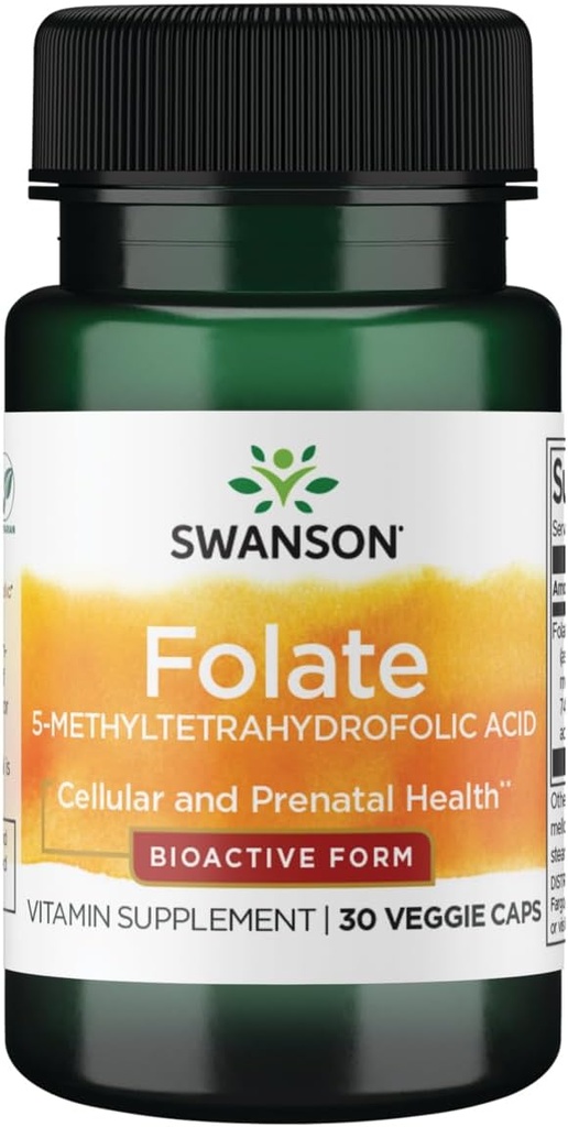 Swanson Folate (5-Methyltetrahidrofolic Acid) 400 mcg 30 Veg Capsules
