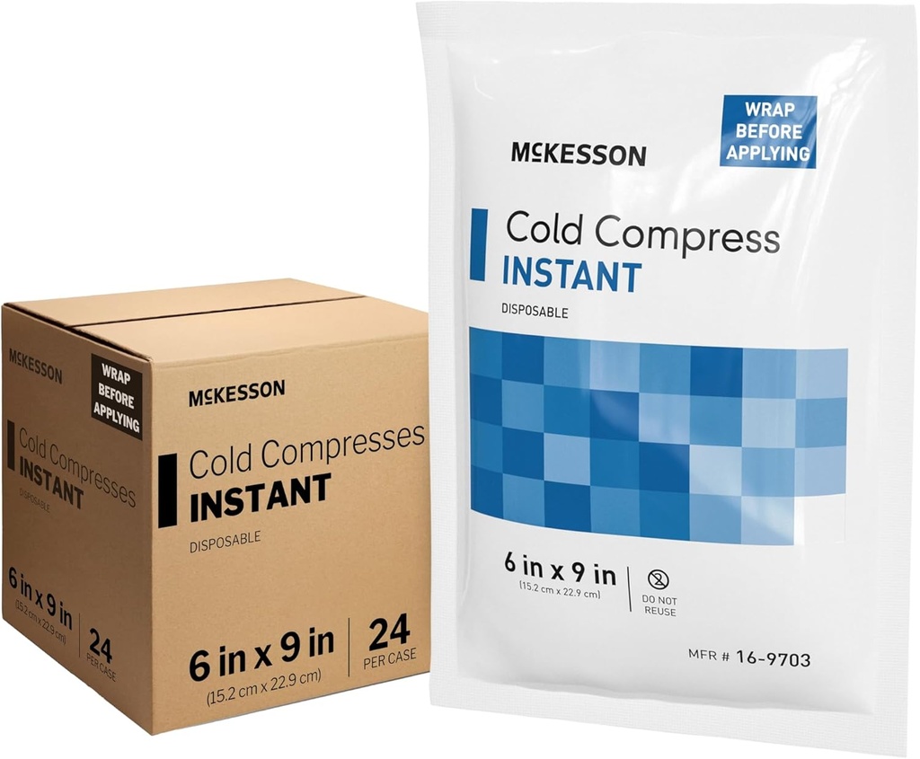 McKesson Instant Cold Packs 6" x 9" [24 Pack] – Instant Ice Packs for Injuries Desechables, Pain Relief, Swelling, Sprains – Travel Cold Compress for Sports, First Aid, Toothache
