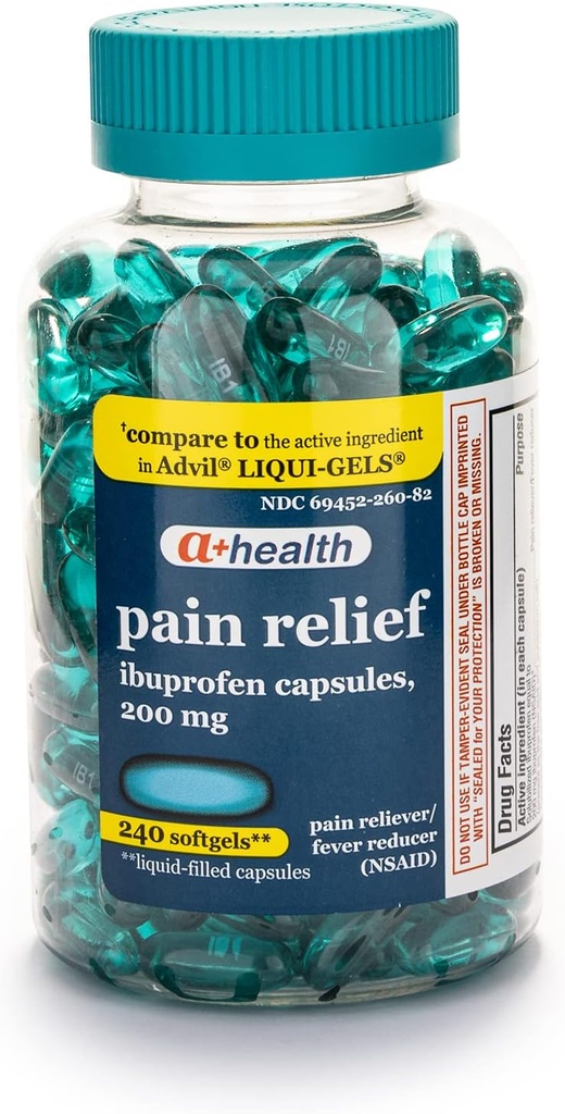 A+Health Ibuprofen 200 Mg Softgels, Doin Reliever/Fever Reducer (NSAID), 240 Conde